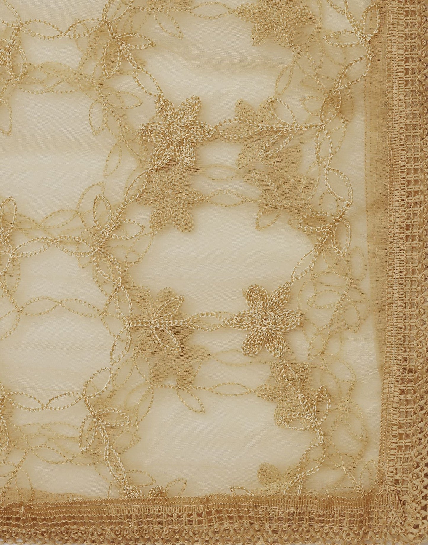 Cream Net Embroidery Dupatta | Leemboodi
