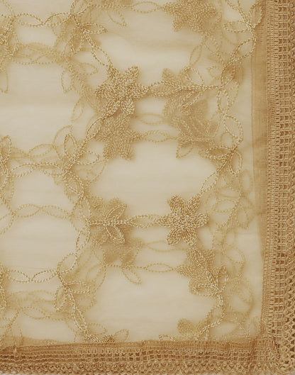 Cream Net Embroidery Dupatta | Leemboodi