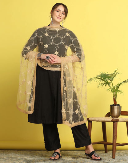Cream Net Embroidery Dupatta | Leemboodi