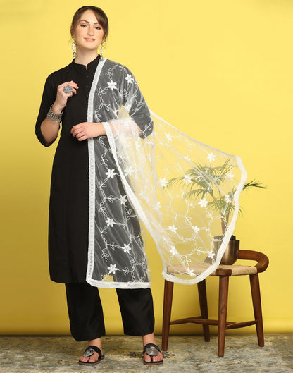 White Net Embroidery Dupatta | Leemboodi