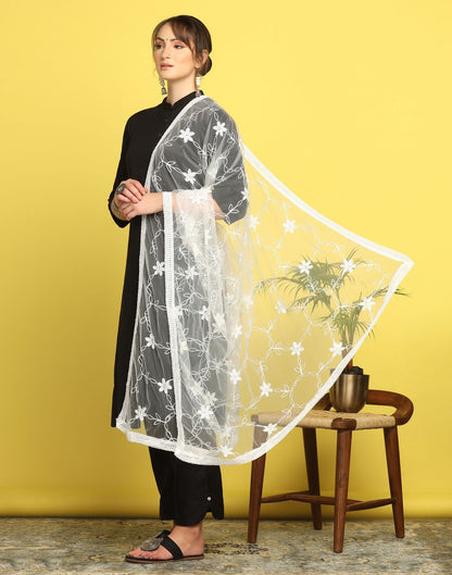 White Net Embroidery Dupatta | Leemboodi