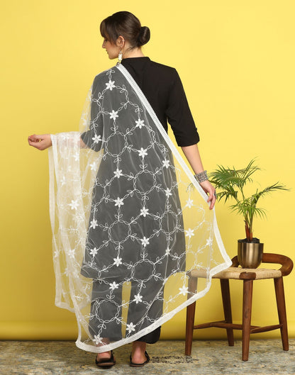 White Net Embroidery Dupatta | Leemboodi