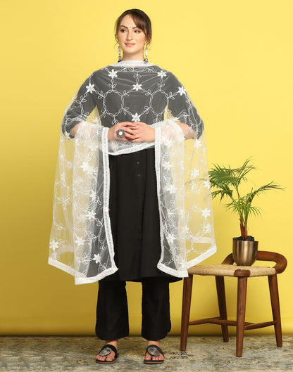 White Net Embroidery Dupatta | Leemboodi
