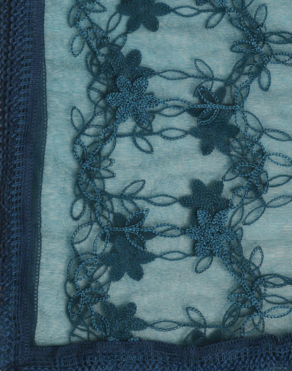 Rama Blue Net Embroidery Dupatta | Leemboodi