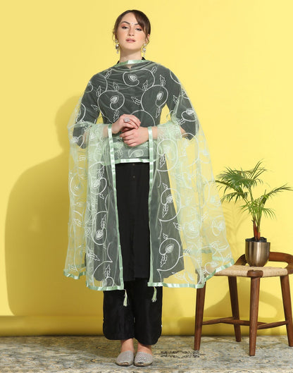 Light Green Net Embroidery Dupatta | Leemboodi