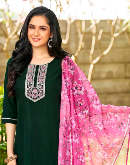 Pink Chinnon Embroidery Straight Kurta Set