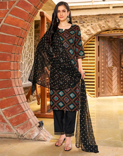 Black Rayon Printed Straight Kurta Set