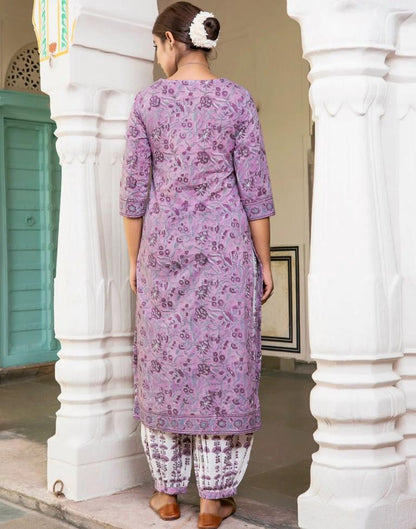 Lavender Printed Rayon Straight Kurta Set with Dupatta