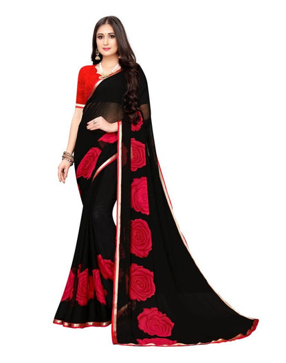 Black Printed Chiffon Saree
