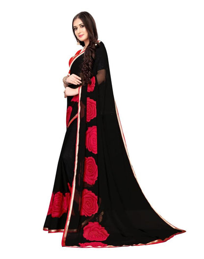 Black Printed Chiffon Saree