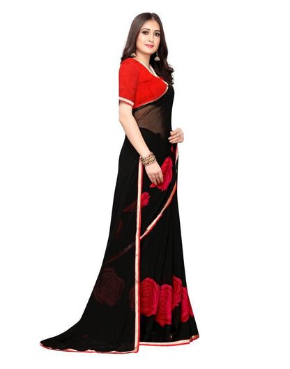 Black Printed Chiffon Saree