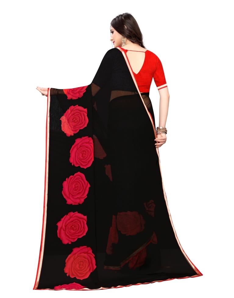 Black Printed Chiffon Saree