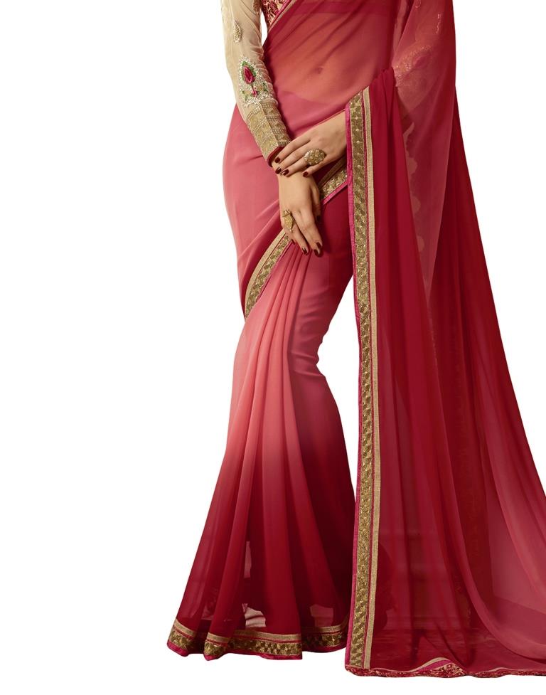 Red Coloured Georgette Zari Embroidered Partywear saree | Leemboodi