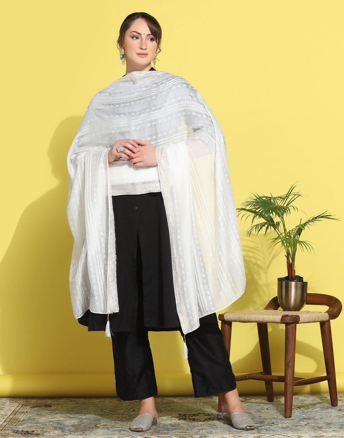 White Cotton Plain Dupatta | Leemboodi