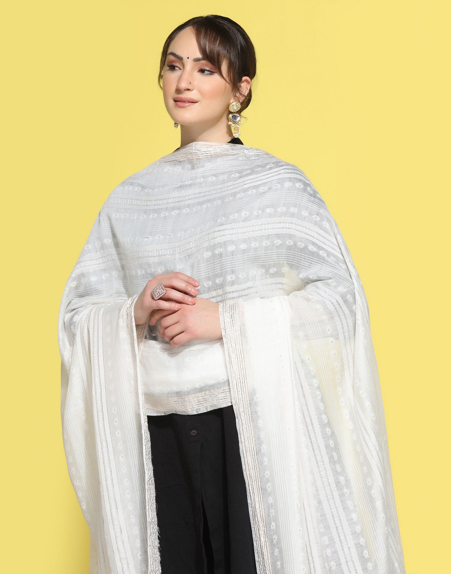 White Cotton Plain Dupatta | Leemboodi