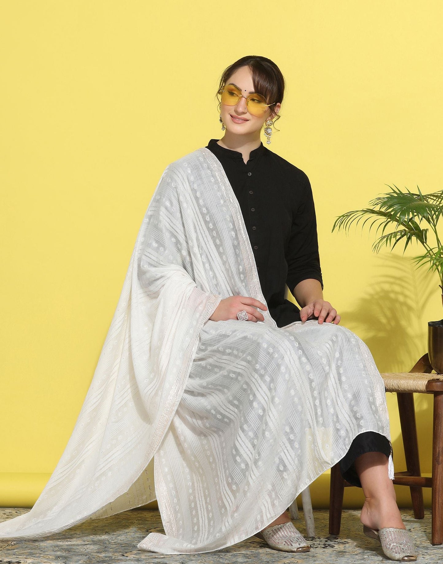 White Cotton Plain Dupatta | Leemboodi