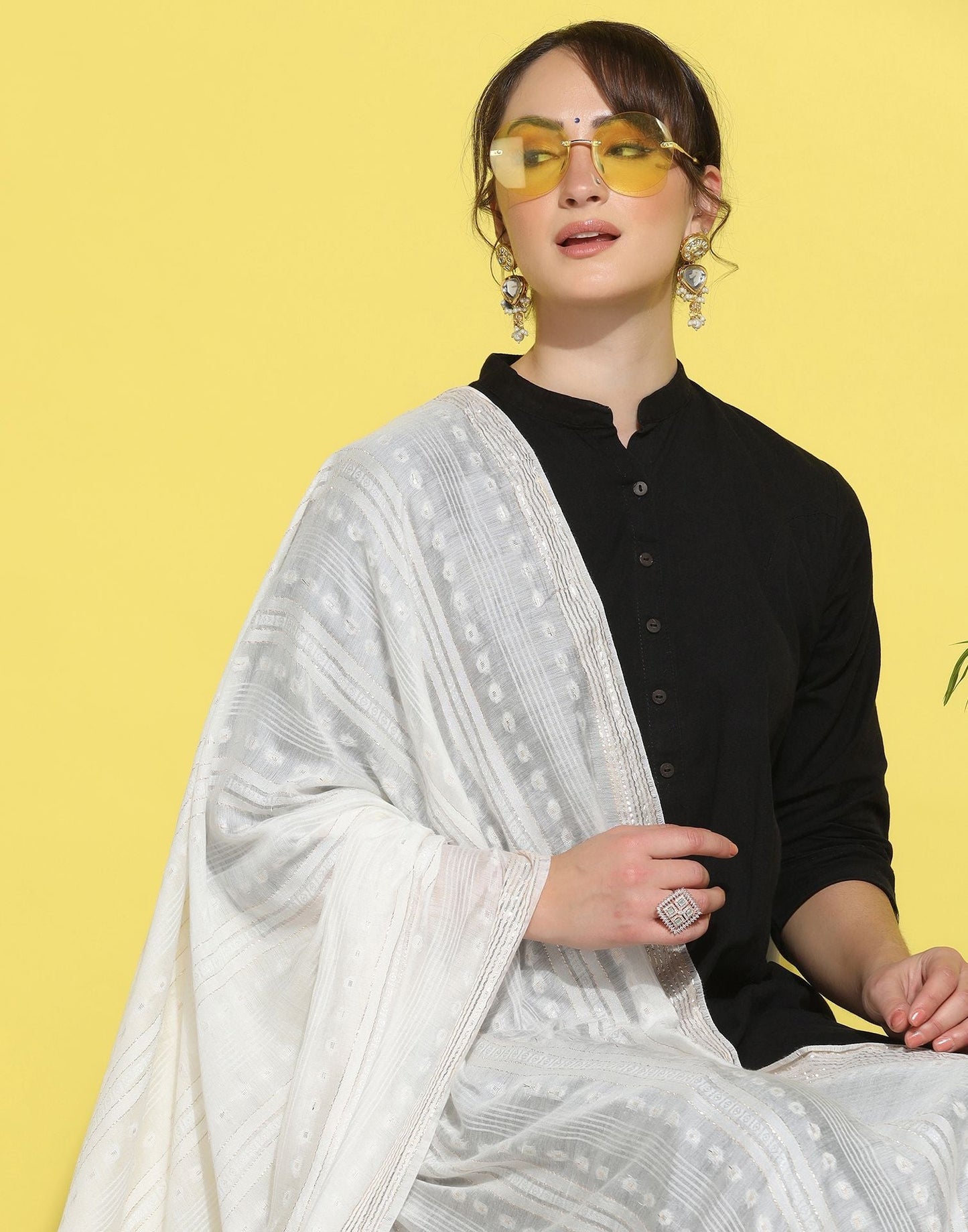 White Cotton Plain Dupatta | Leemboodi
