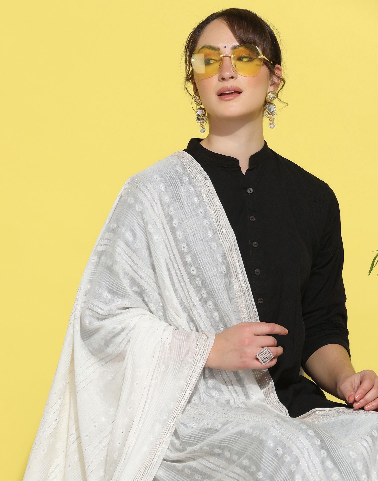 White Cotton Plain Dupatta | Leemboodi
