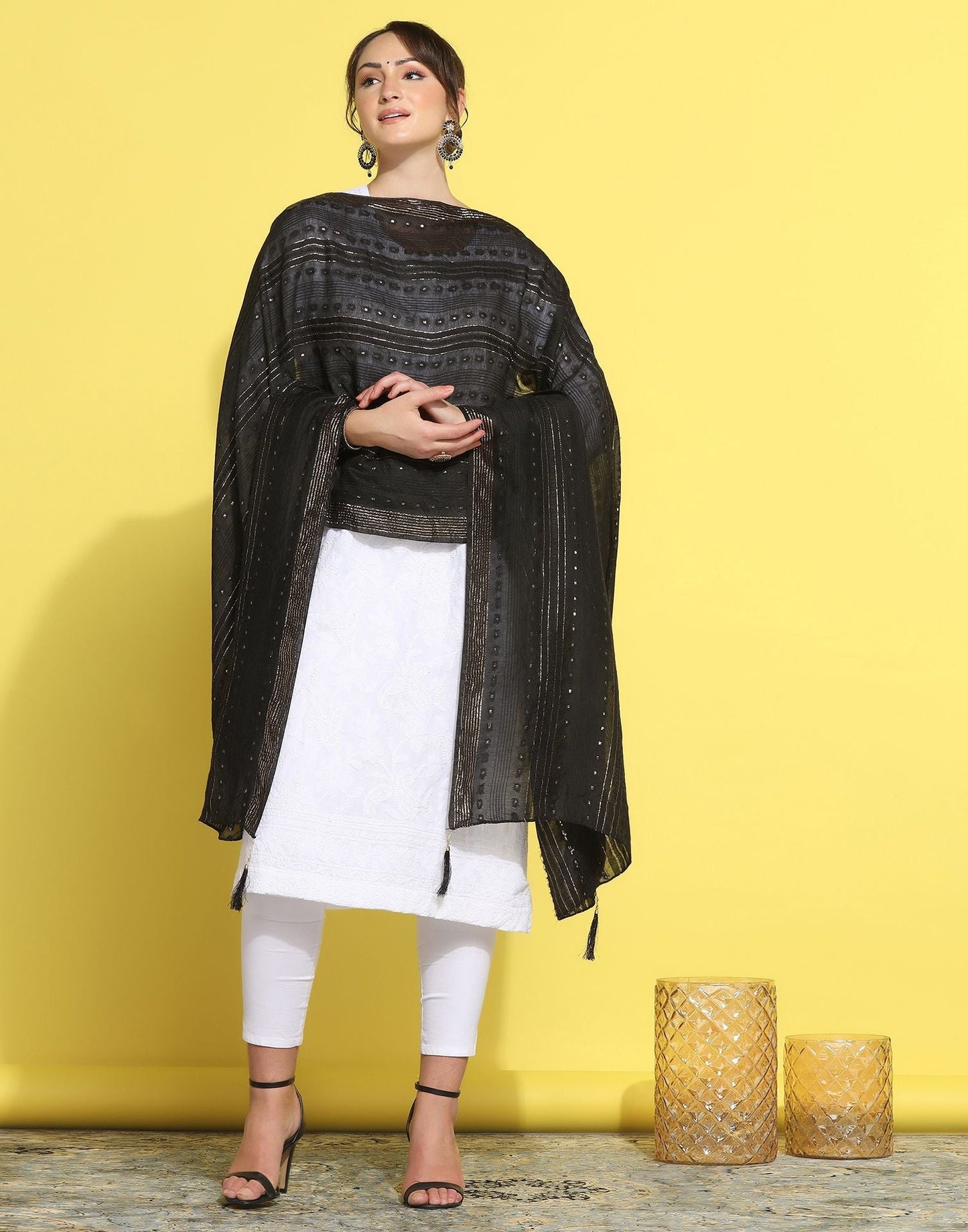 Black Cotton Plain Dupatta | Leemboodi