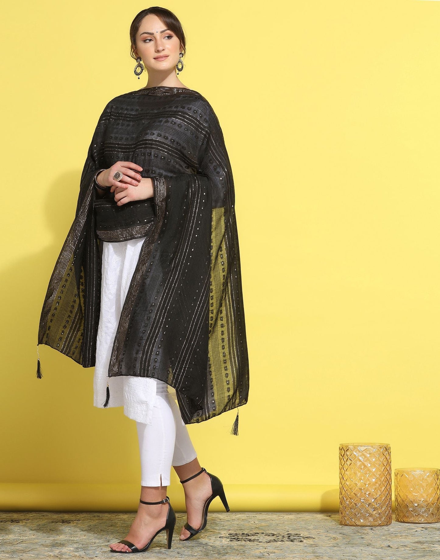 Black Cotton Plain Dupatta | Leemboodi