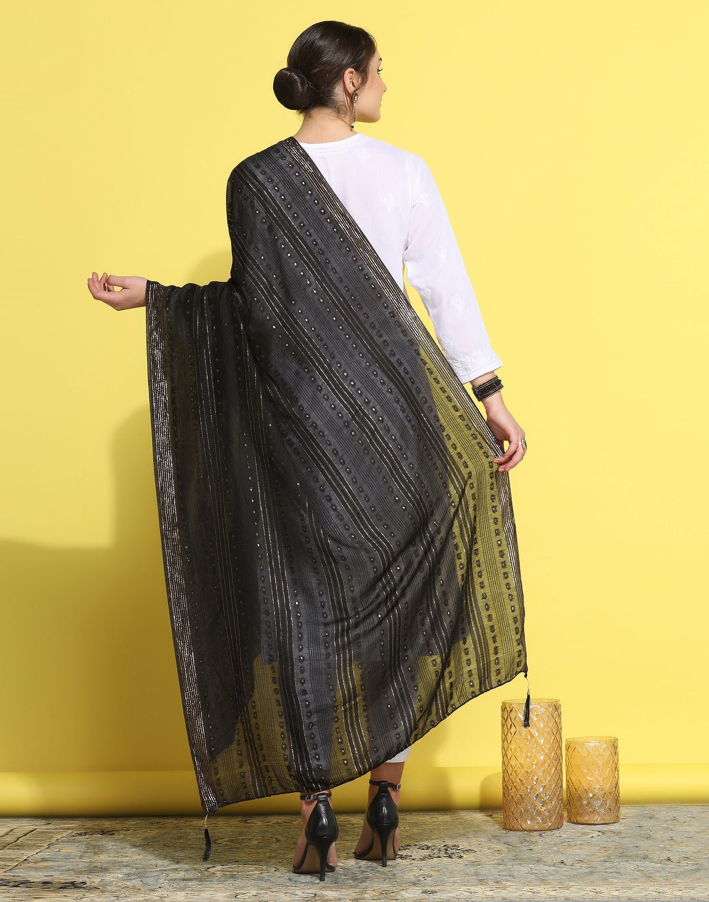 Black Cotton Plain Dupatta | Leemboodi