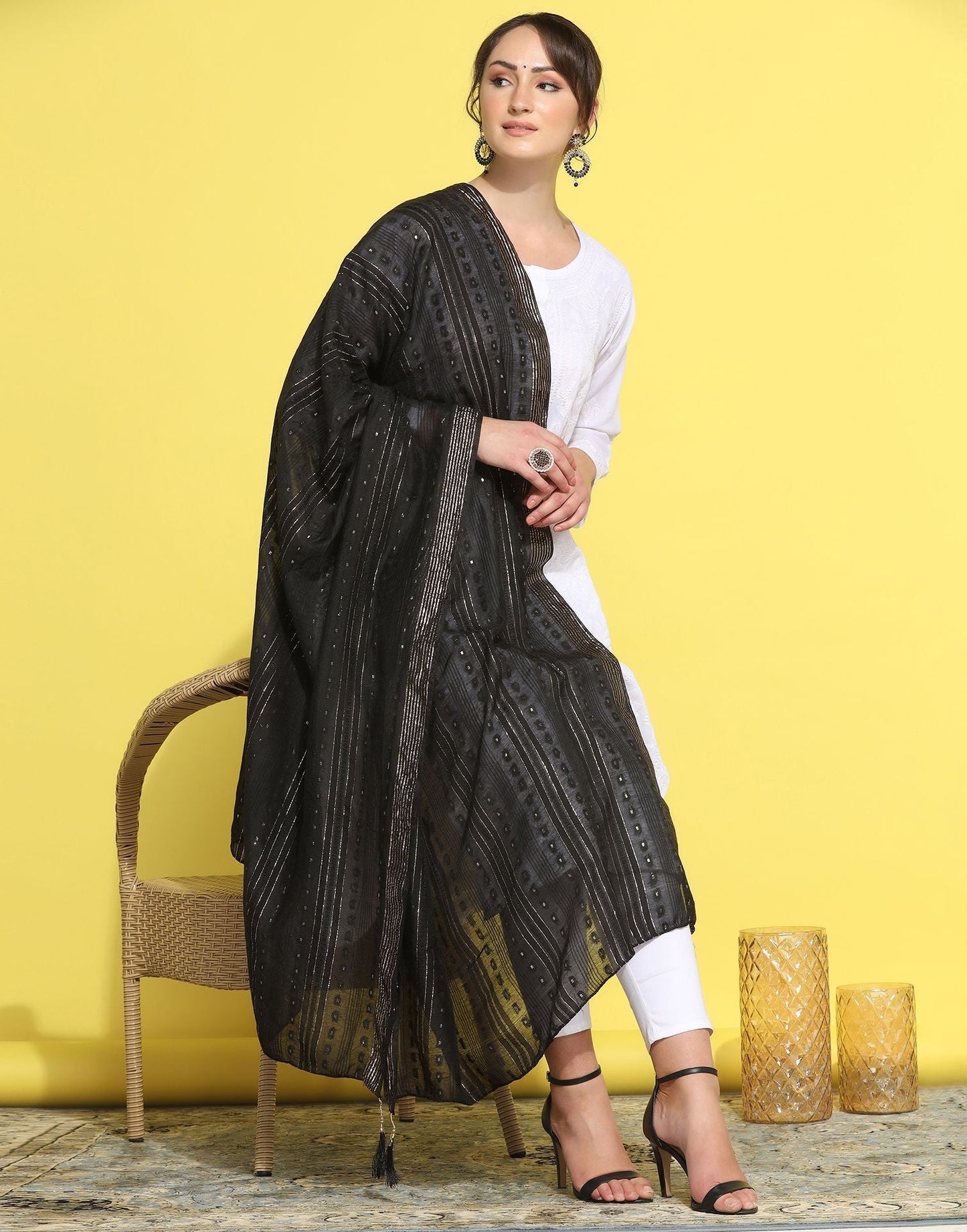 Black Cotton Plain Dupatta | Leemboodi