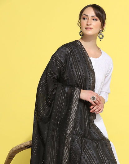 Black Cotton Plain Dupatta | Leemboodi