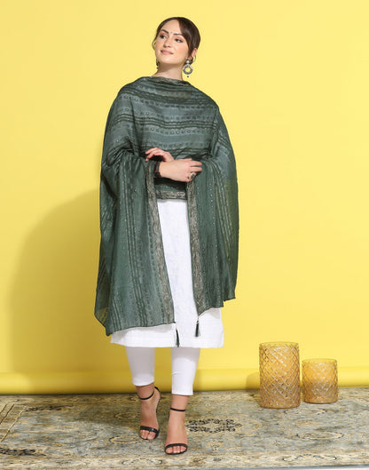 Green Cotton Plain Dupatta | Leemboodi