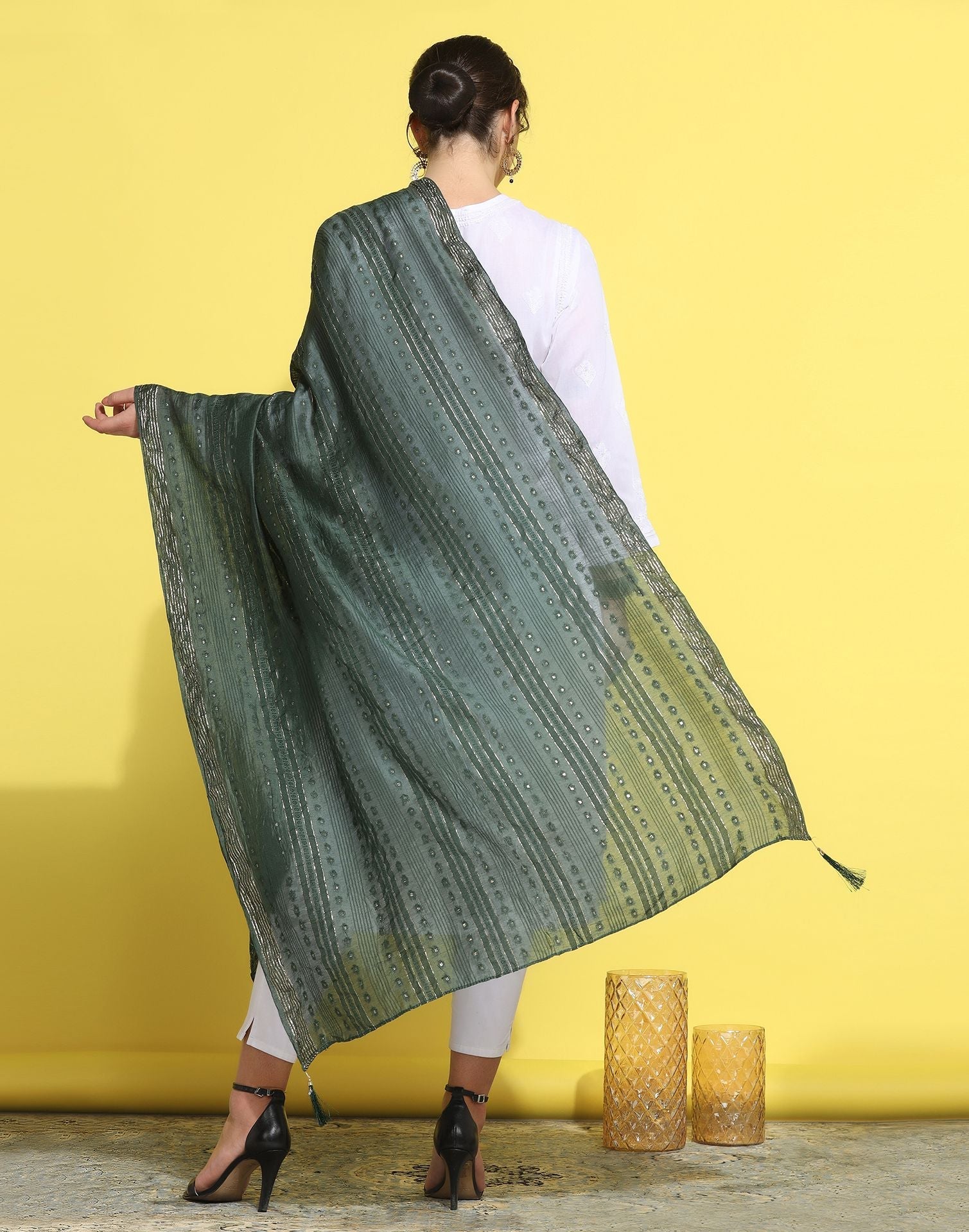 Green Cotton Plain Dupatta | Leemboodi