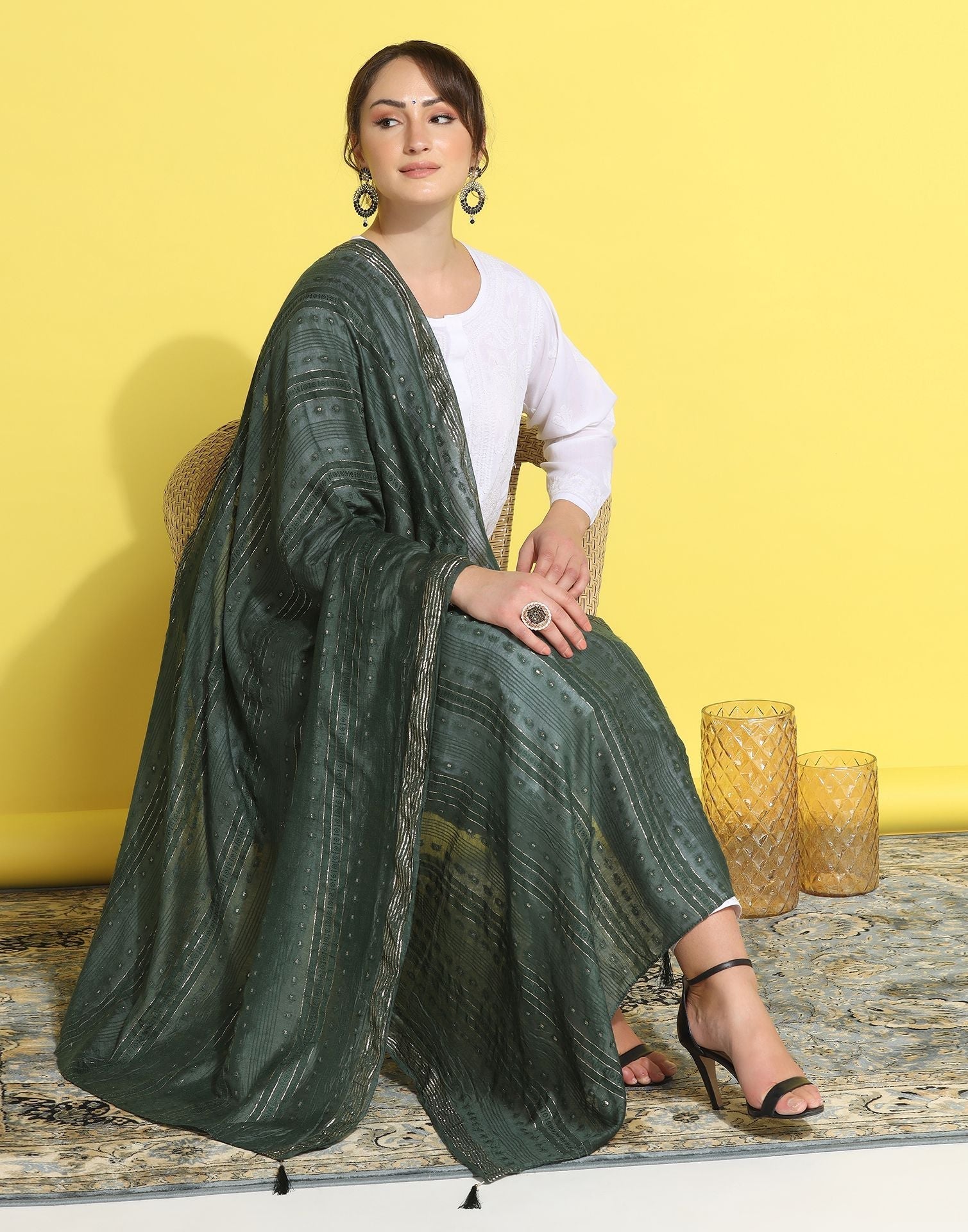 Green Cotton Plain Dupatta | Leemboodi