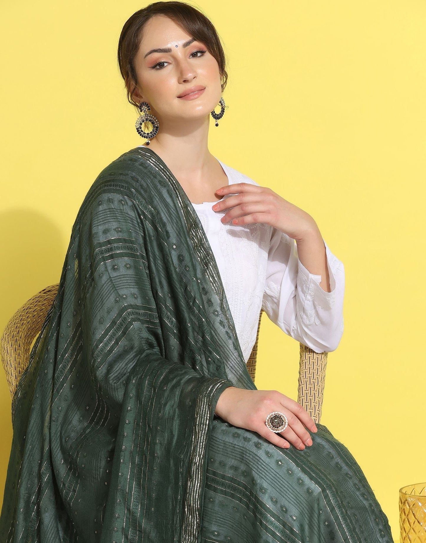 Green Cotton Plain Dupatta | Leemboodi
