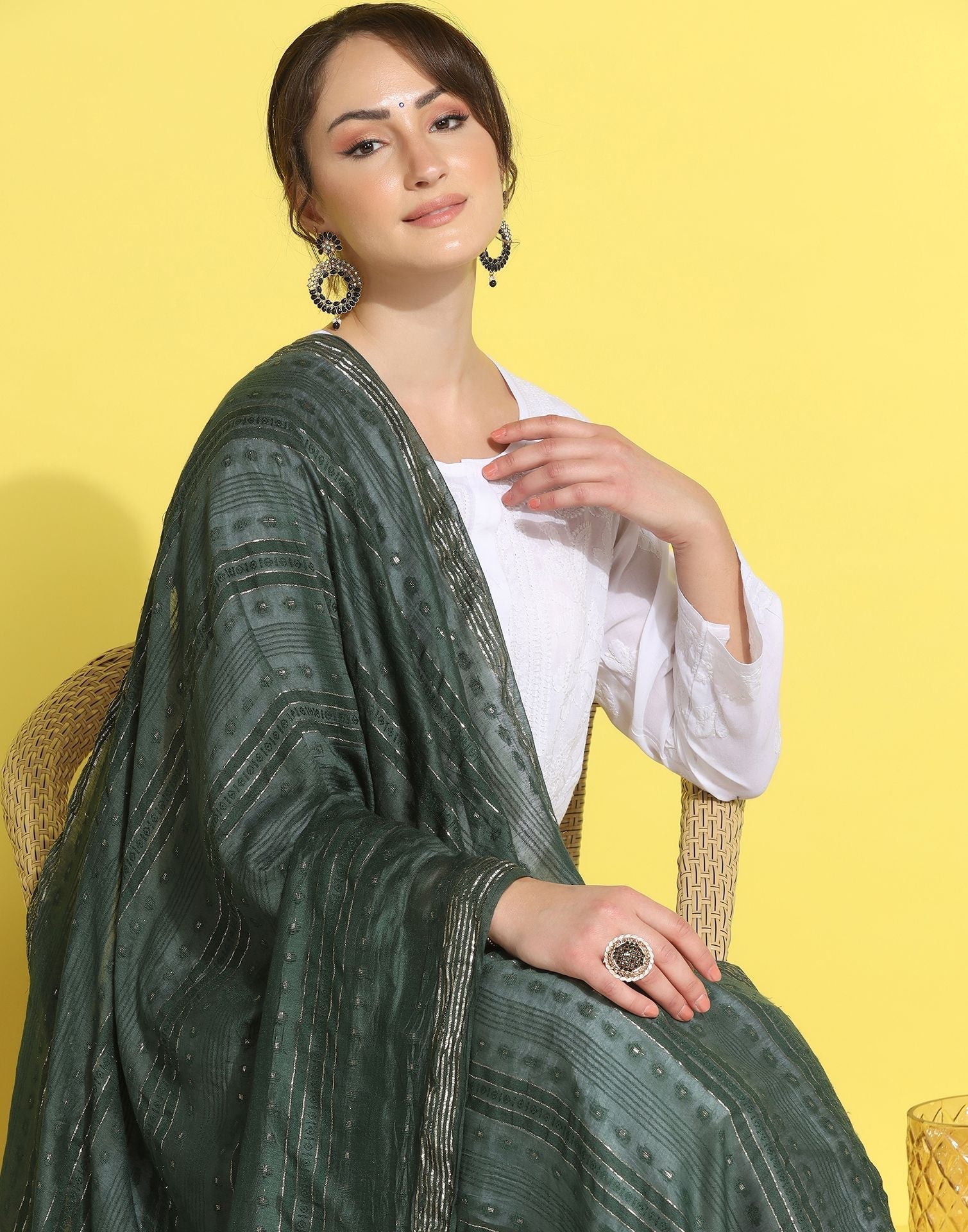 Green Cotton Plain Dupatta | Leemboodi