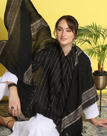 Black Cotton Plain Dupatta | Leemboodi