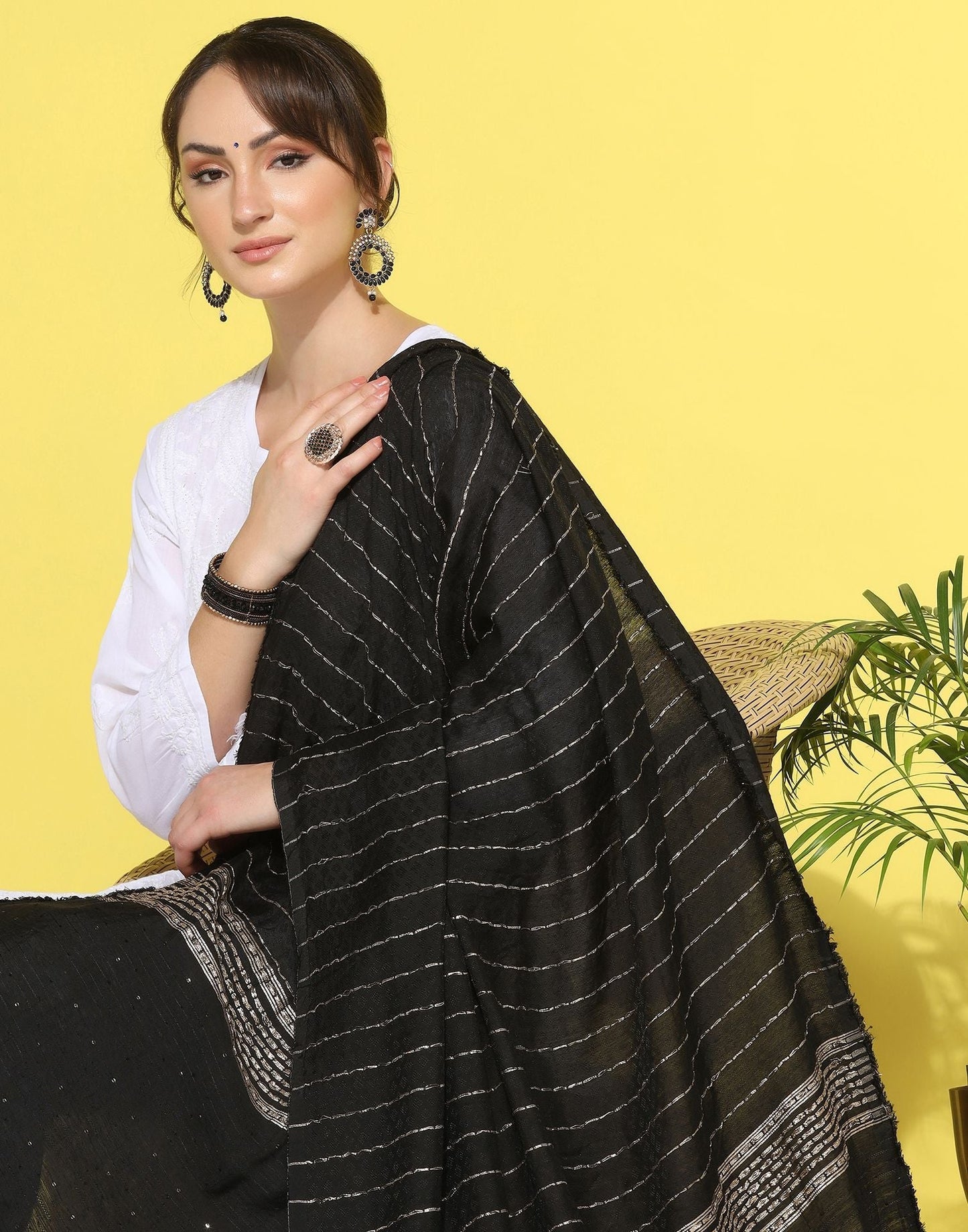 Black Cotton Plain Dupatta | Leemboodi