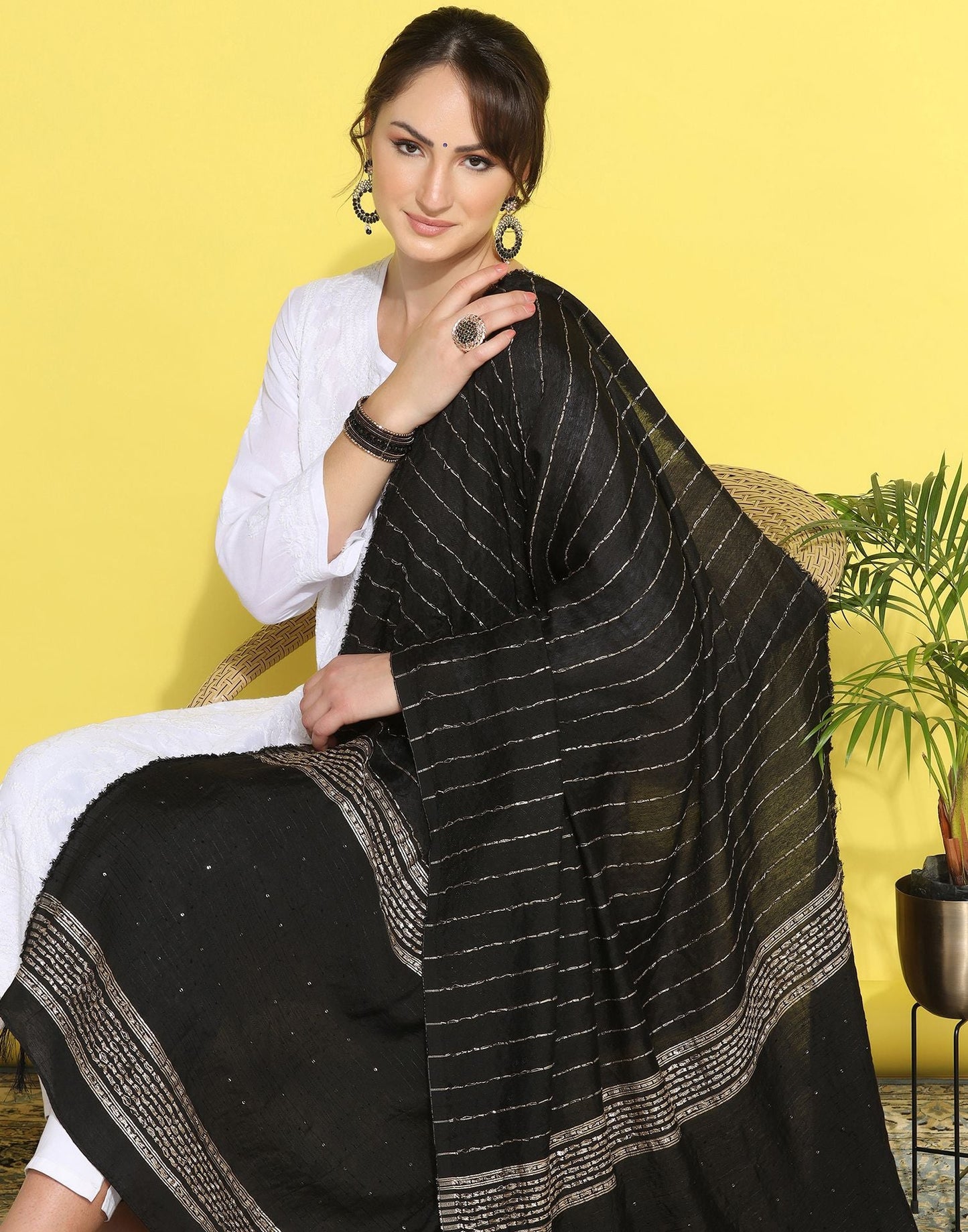 Black Cotton Plain Dupatta | Leemboodi