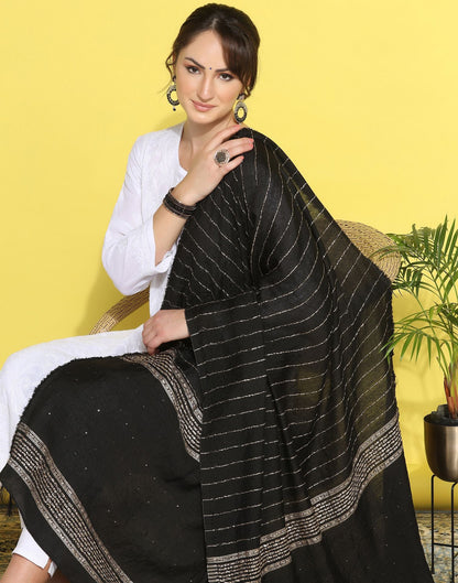 Black Cotton Plain Dupatta | Leemboodi