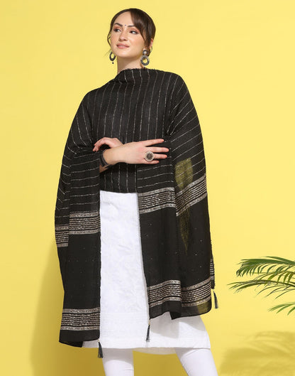 Black Cotton Plain Dupatta | Leemboodi