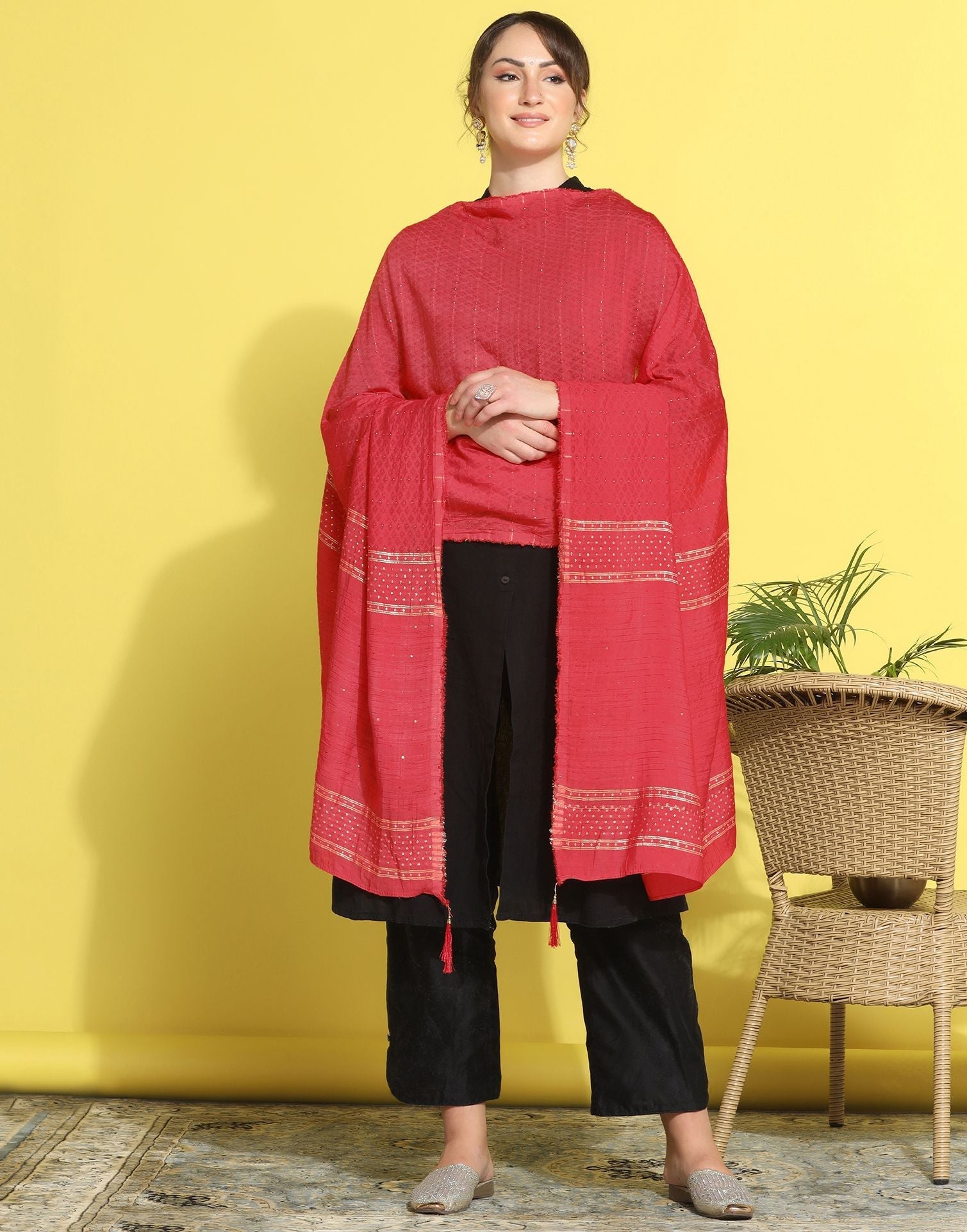 Pink Cotton Plain Dupatta | Leemboodi