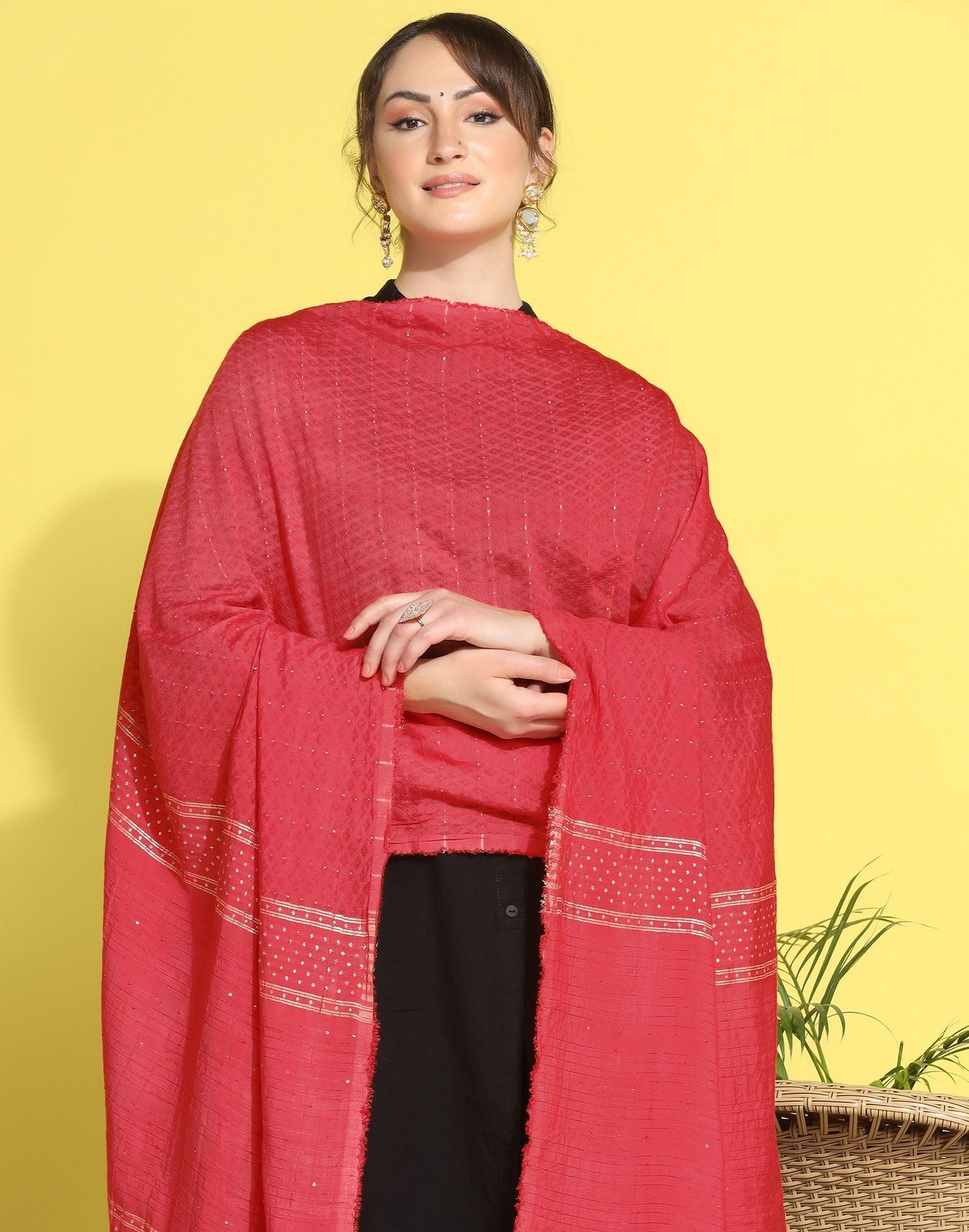 Pink Cotton Plain Dupatta | Leemboodi