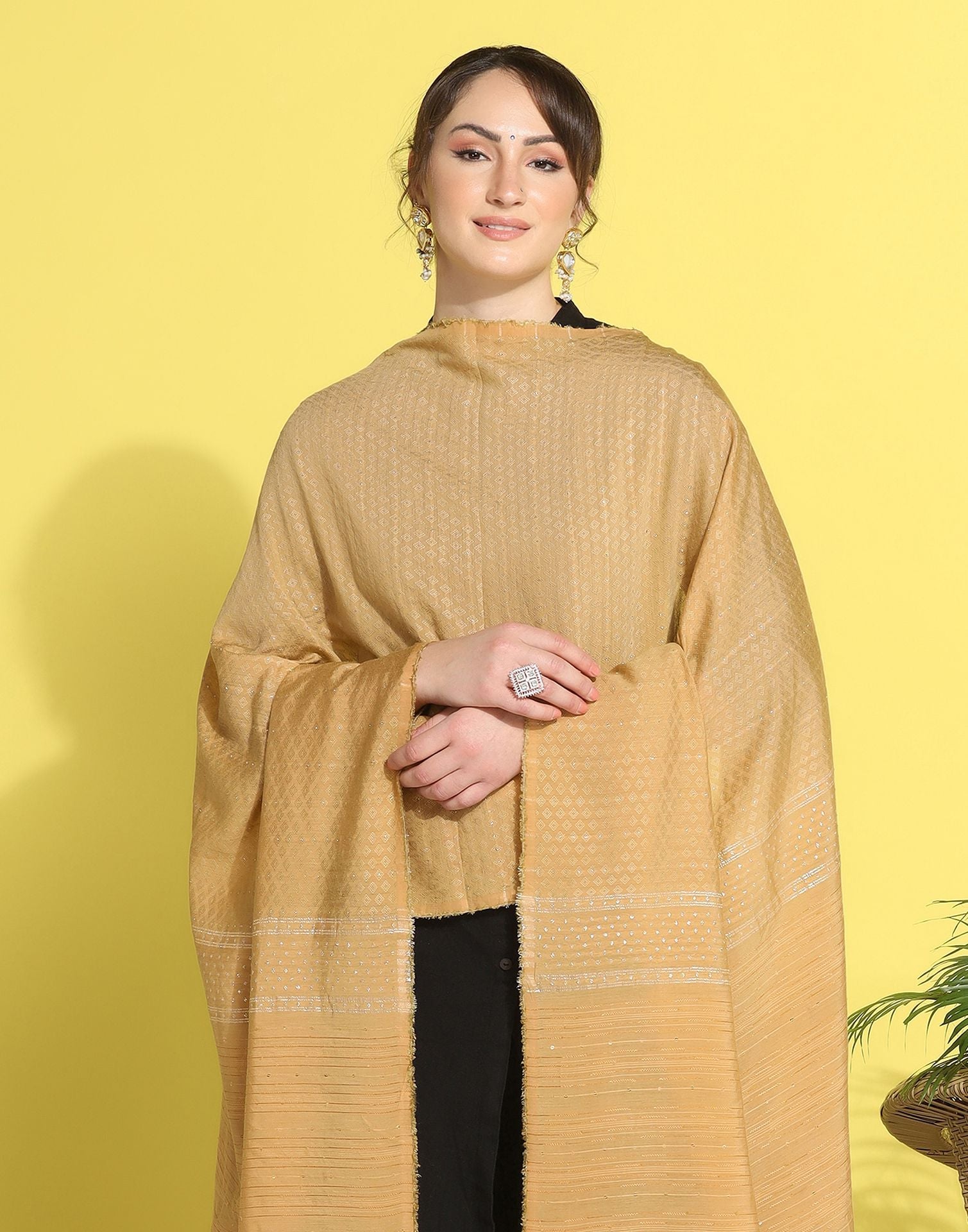Cream Cotton Plain Dupatta | Leemboodi