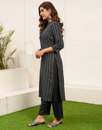 Black Sequence Cotton Straight Kurta With Pant And Dupatta