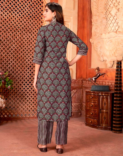 Wine Rayon Printed Straight Kurta Set