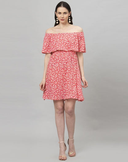 Captivating Punch Pink Coloured Digital Printed Crepe Dress | Leemboodi