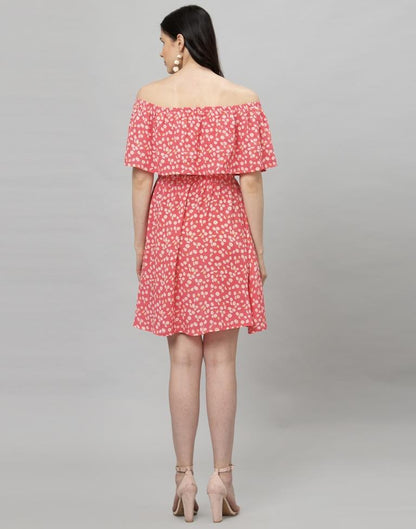 Captivating Punch Pink Coloured Digital Printed Crepe Dress | Leemboodi