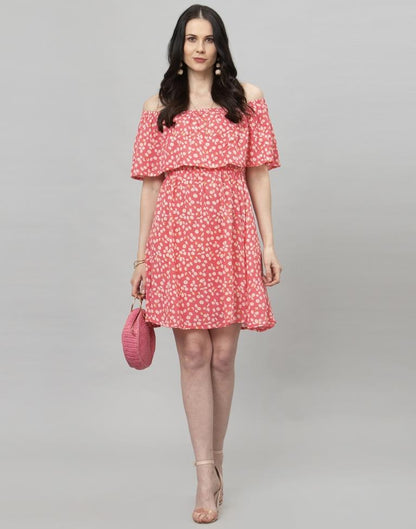 Captivating Punch Pink Coloured Digital Printed Crepe Dress | Leemboodi