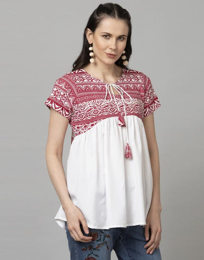 Glitzy White Coloured Digital Printed Crepe Tops | Sudathi