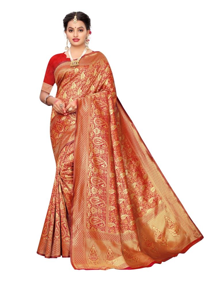 Fab Red Silk Saree | Leemboodi