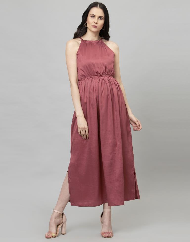 Ethnic Watermelon Pink Coloured Dyed Poly Silk Dresss | Sudathi