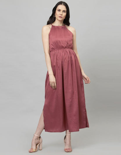 Ethnic Watermelon Pink Coloured Dyed Poly Silk Dresss | Sudathi