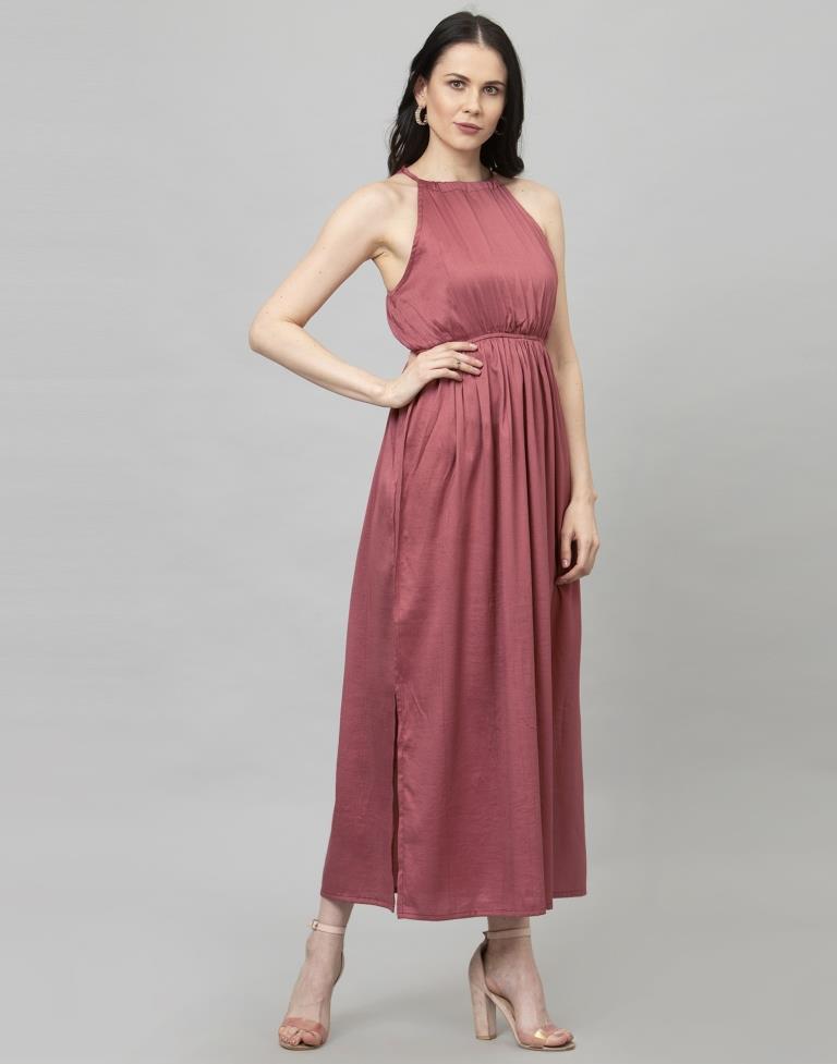 Ethnic Watermelon Pink Coloured Dyed Poly Silk Dresss | Sudathi